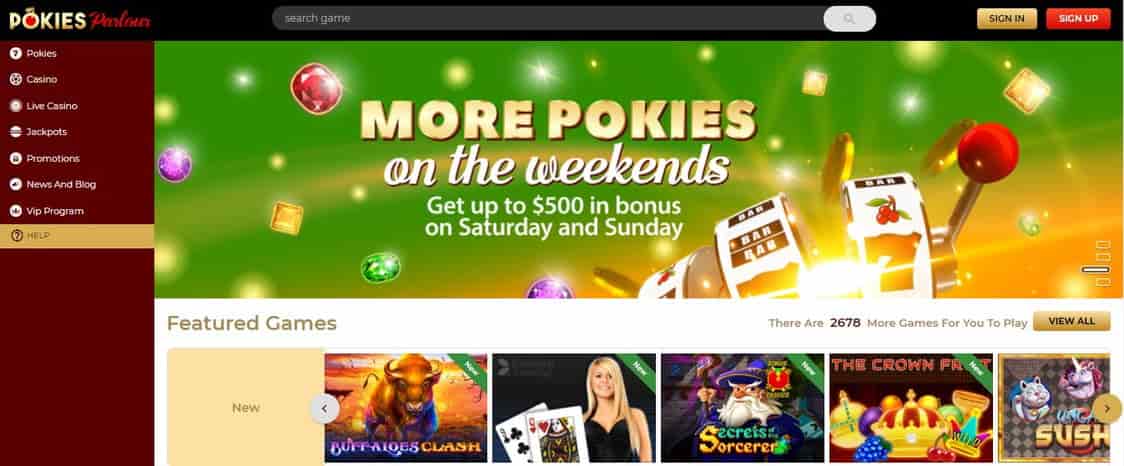 Pokies Parlor online casino home page